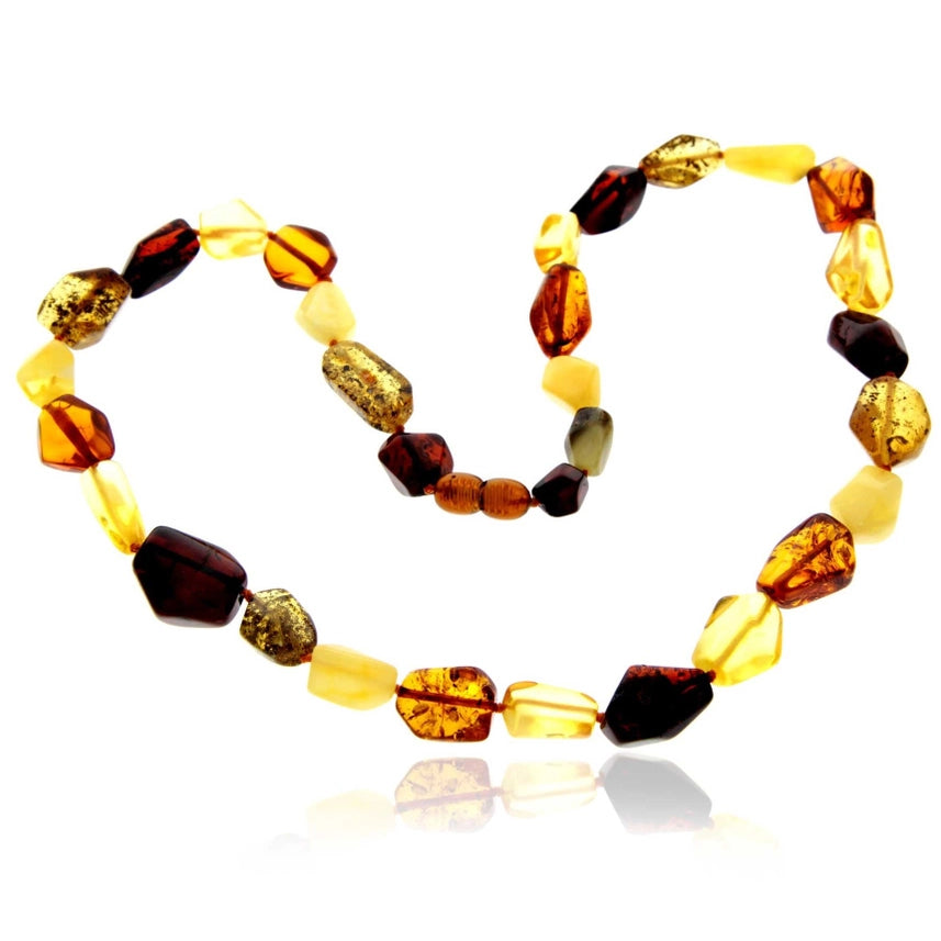 Mixed Baltic Amber Graduated Faceted Bead Necklace