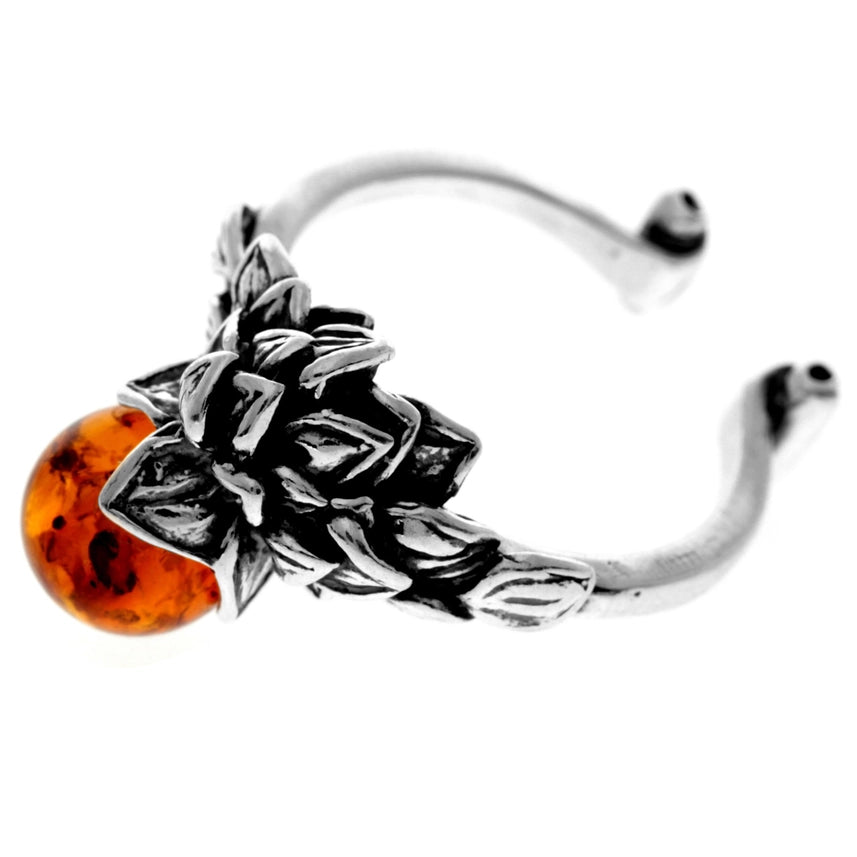Cognac Baltic Amber & Sterling Silver Modern Ring