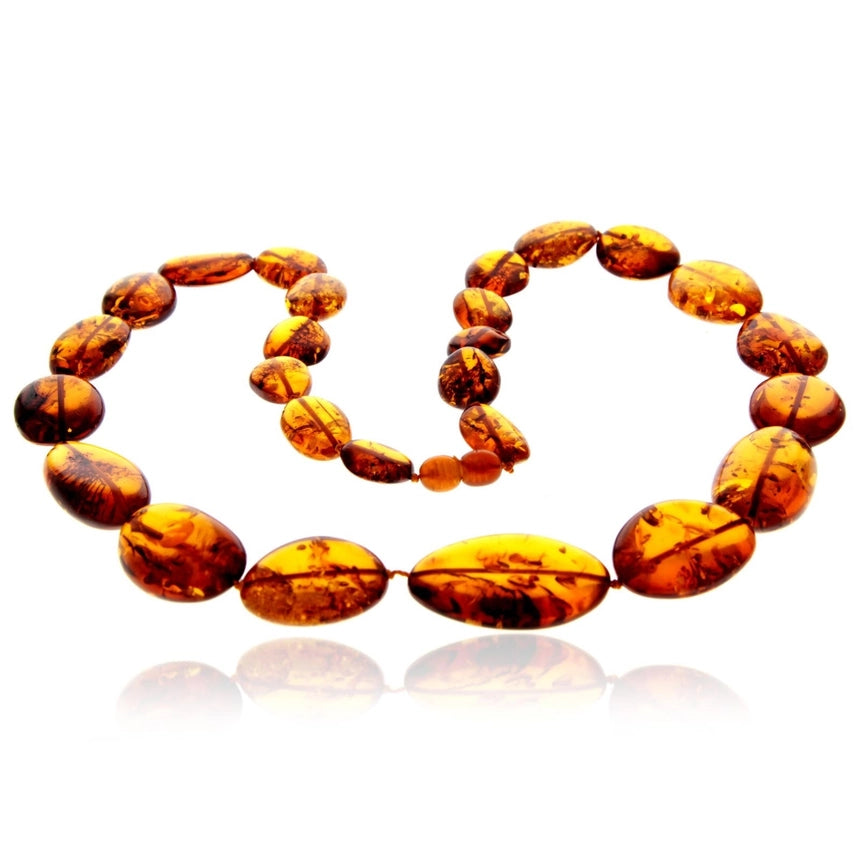 Cognac Baltic Amber Graduated Olive Bead Statement Necklace