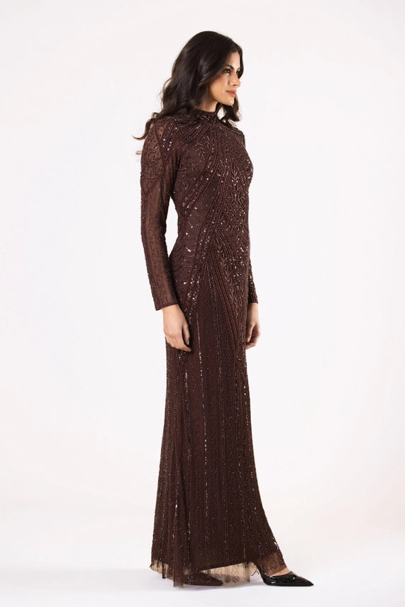 Hera Embellished Maxi Dress – Chocolate