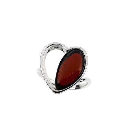 Teardrop Baltic Amber Ring in Polished 925 Sterling Silver
