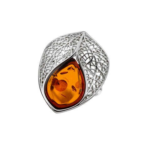 Soft Cushion Baltic Amber Ring in Fine 925 Sterling Silver