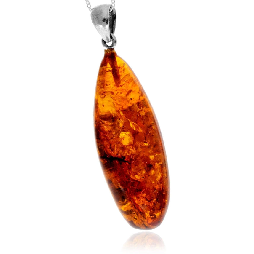 Cognac Baltic Amber & Sterling Silver Sculptural Pendant
