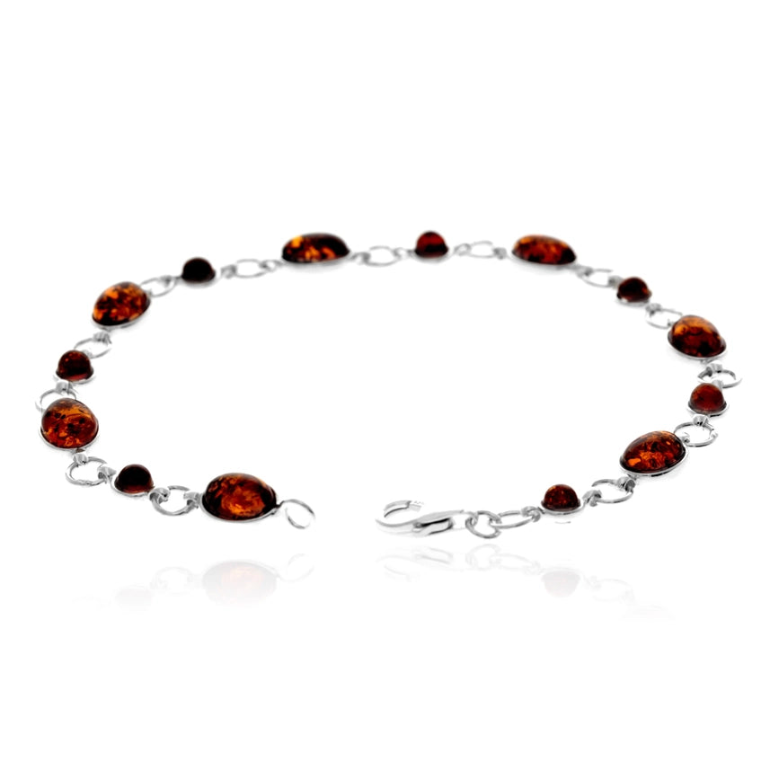 Cognac Baltic Amber & Sterling Silver Classic Link Bracelet