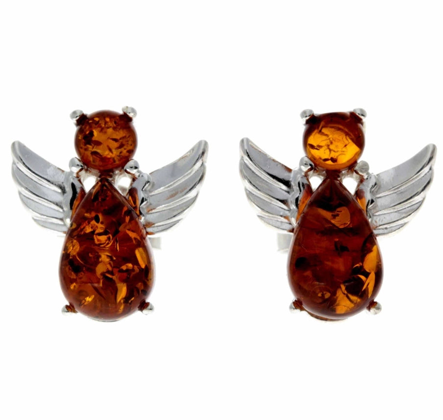 Cognac Baltic Amber & Sterling Silver Angel Stud Earrings