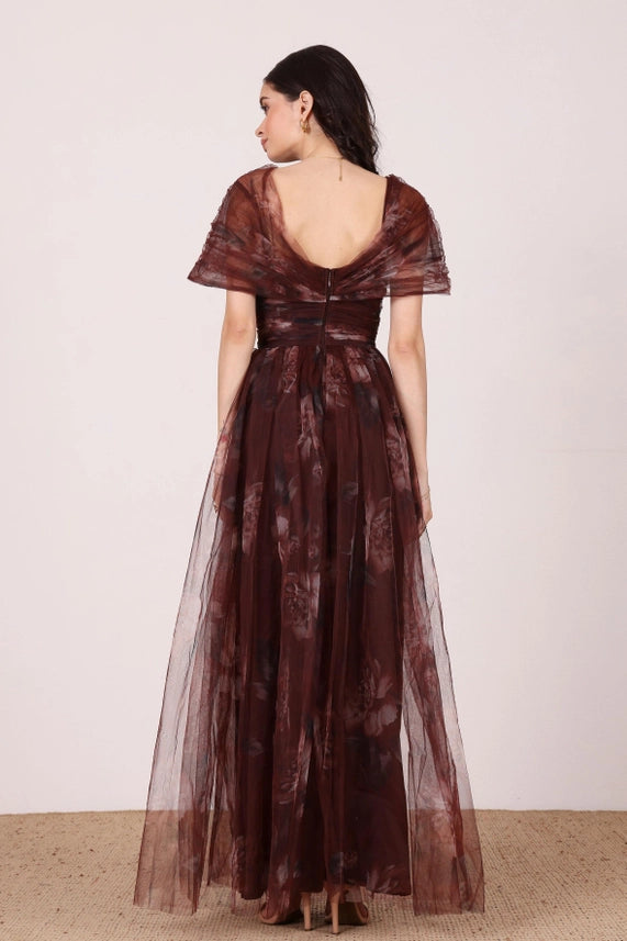 Gillian Floral Tulle Maxi Dress – Mocha Plum