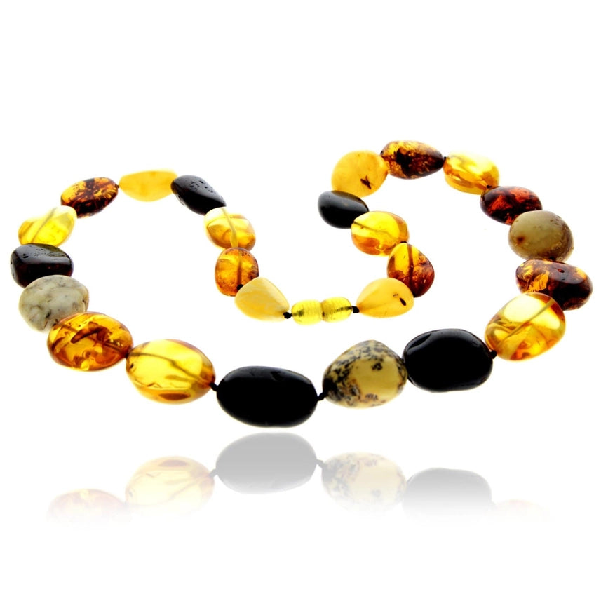 Mixed Baltic Amber Graduated Olive Bead Statement Necklace