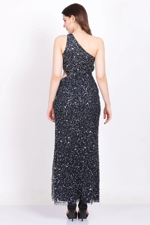 Naeve One-Shoulder Sequin Maxi Dress – Navy
