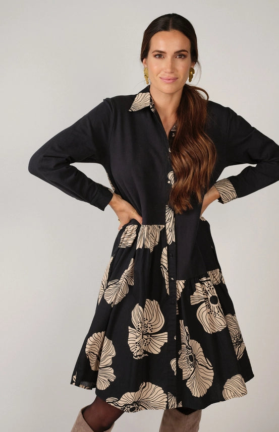 Blackwithflowers 104 Floral Shirt Dress