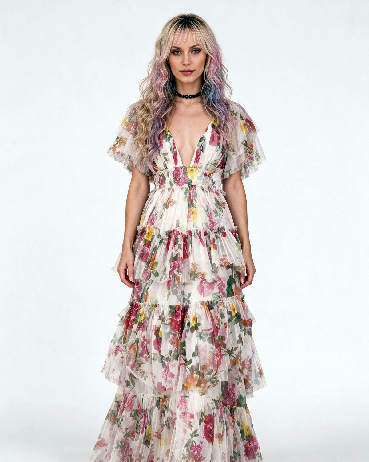 Jasmine Floral Tulle Maxi Dress – Multi