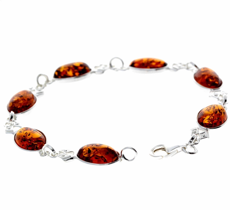 Cognac Baltic Amber & Sterling Silver Seven-Stone Link Bracelet