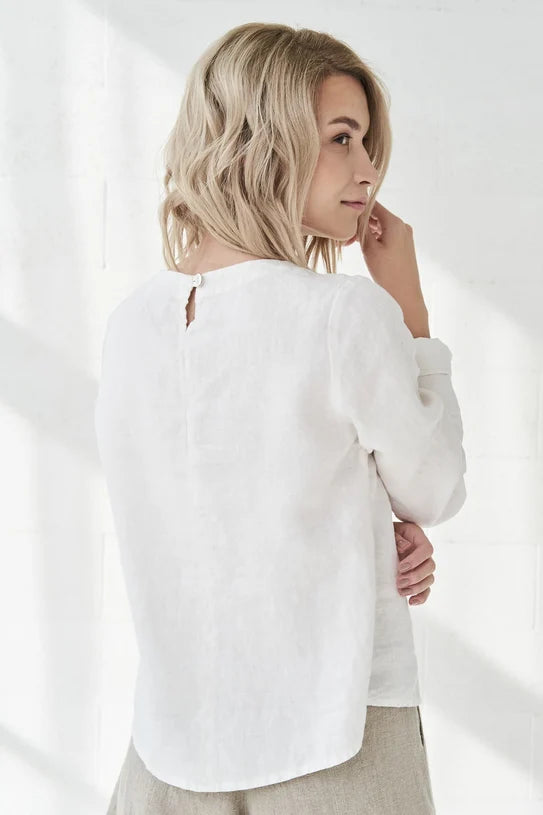 The Karen Long Sleeve Linen Blouse – White