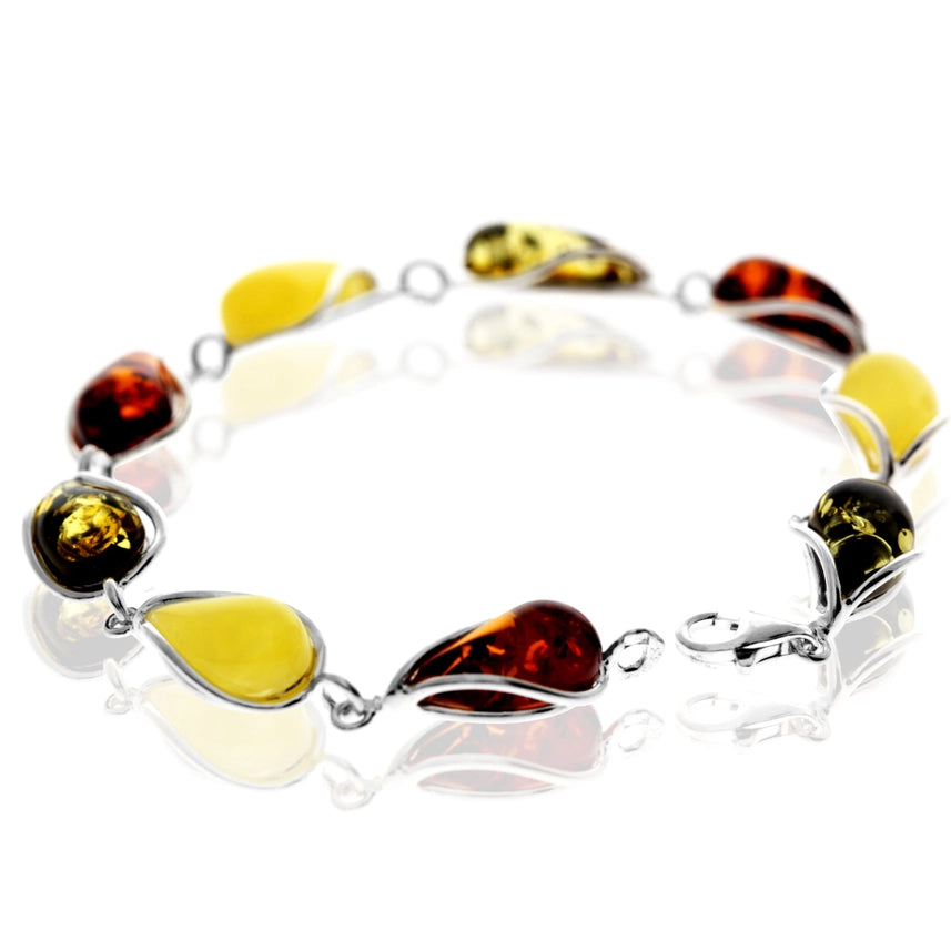Cognac Baltic Amber & Sterling Silver Statement Link Bracelet