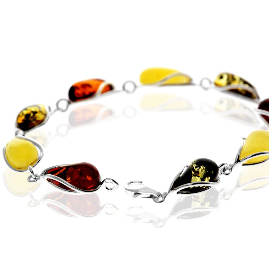 Cognac Baltic Amber & Sterling Silver Statement Link Bracelet