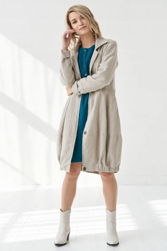 The Elara Linen Cocoon Coat – Blue