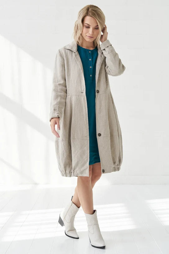 The Elara Linen Cocoon Coat – Blue