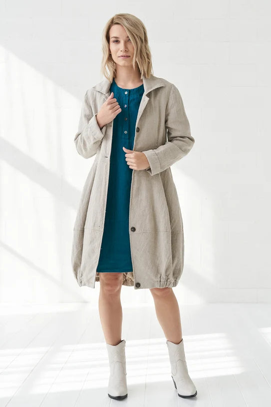 The Elara Linen Cocoon Coat – Blue