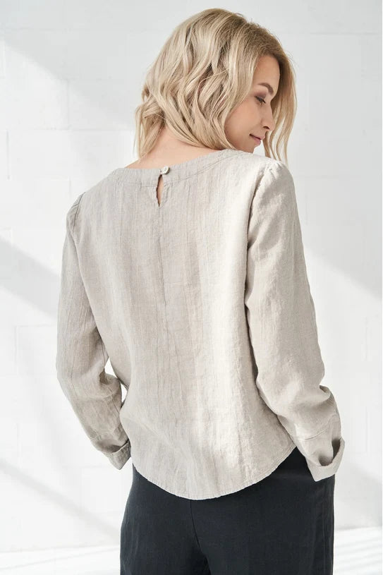 The Karen Long Sleeve Linen Top