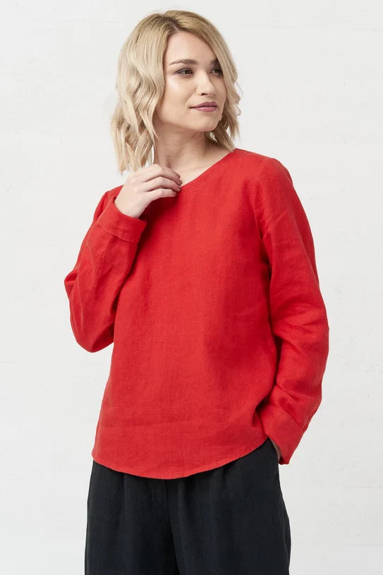 The Karen Long Sleeve Linen Top