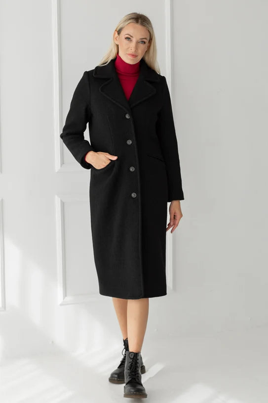 The Ella Long Wool Coat – Black