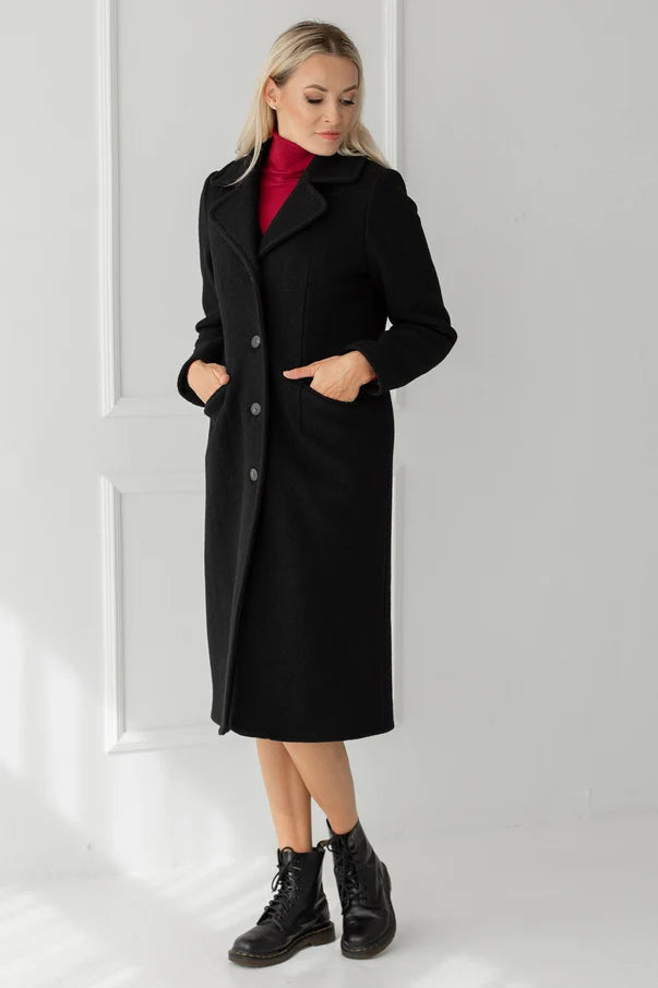 The Ella Long Wool Coat – Black
