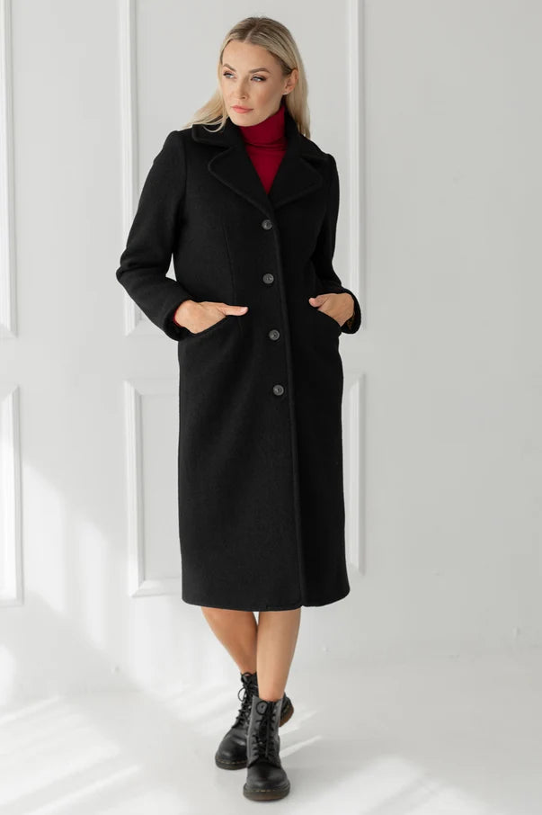 The Ella Long Wool Coat – Black